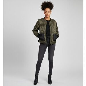 Hoss Intropia Olive Green Quilted Bomber Jacket w/ Mesh Details - EU 36 (US 4/6)